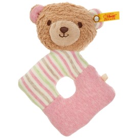 Steiff 242175 Teddy Bear Rosy, Baby Grip Ring 15 cm, Plush Grip Ring for Babies and Toddlers, GOTS Plush Toy for Playing & Learning, Original Stuffed Toy with Button in Ear, Washable, Light