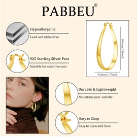 PABBEU Gold Hoop Earrings for Women Hypoallergenic Sterling Silver Post Hoops Earrings Lightweight Large 14k Real Gold Plated Hoop for Women Gifts 30/40/50/60MM