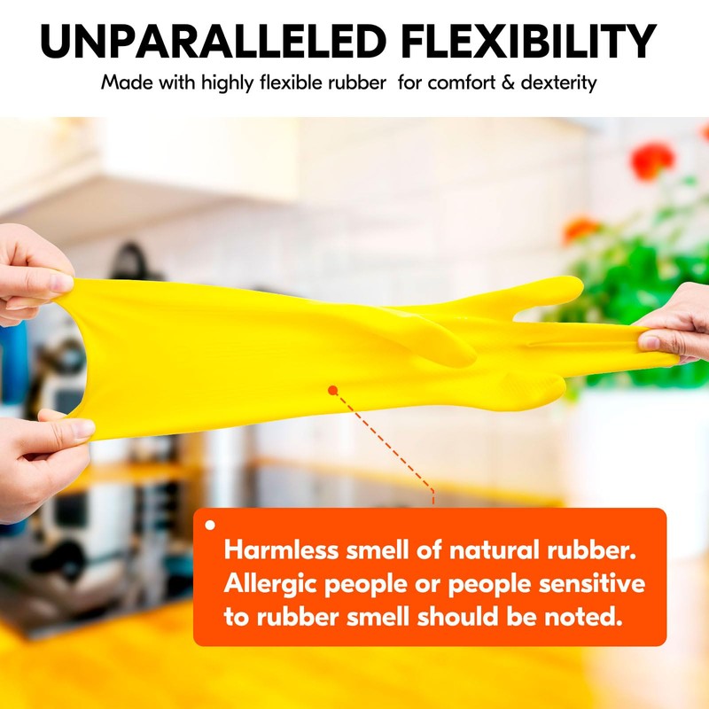 Vgo... 3Pairs Reusable Household Gloves,Rubber Dishwashing Gloves,Extra Thickness,Long Sleeves,Kitchen Cleaning/Working/Gardening(Size