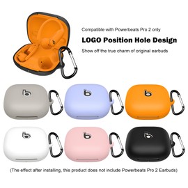 Silicone Protective Case Cover with Carabiner, Compatible with Powerbeats Pro 2 (2025) Wireless Earphones Earbuds Charging Case (Black)