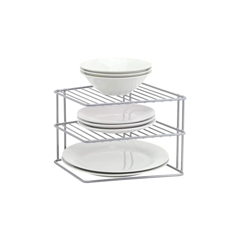 SmashingDealsDirect® 3 Tier Grey Corner Kitchen Plate Rack Tidy Cupboard