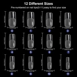 AORAEM Square Nail Tips 600 PCS Artificial Full Cover Nail Tips Soft Clear Gel x Nail Tips 12 Sizes Acrylic Medium Square Press on Nails Tapered Square False Nails with Box for Home DIY Nail Salon