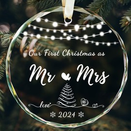 Wedding Gifts for Couples 2024, Crystal First Christmas Married Ornaments, Bridal Shower Gifts for Bride, 1st Christmas as Mr Mrs Gifts for Newlywed with Gift Box