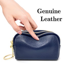 GOOPAI 3 Zippered Genuine Leather Coin Purse Triple Capacity Change Pouch Little Travel Wallet with Key Ring for Women