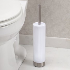 iDesign Slim Toilet Bowl Brush and Holder for Bathroom Storage - White/Brushed Stainless Steel, 1 x Toilet Brush
