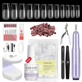 SAVILAND Square Gels Nail Kit: with Nail Drill 500PCS Nail Tips Square 0.5Oz 4-in-1 Gel Nail Gel & U V/LED Nail Lamp Nail Art Design Acrylic Nail Kit Home Salon Starter Kit