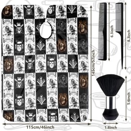 FEBSNOW Hair Cutting Cape Kit,Professional Barber Cape with Neck Duster Brush for Adults Waterproof Salon Cape with Adjustable Closure Snap Salon Barber Supplies 47x55 Inches(Black and White Plaid)