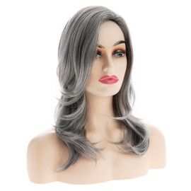 ORAVISTA Long Layered Grey Synthetic Wig, Side Part Straight Style for Women, Natural Looking Hair Replacement (Grey,16 inch)