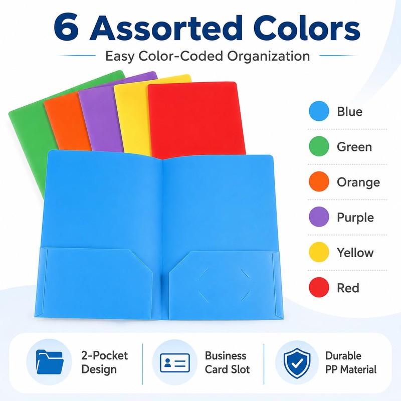 Cliory 6-Pack Two-Pocket Folders for Students & Office