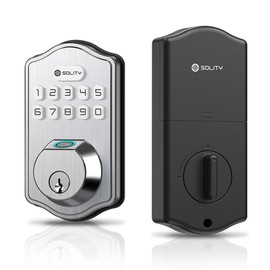 Solity Smart Digital Electronic Deadbolt Door Lock, Keyless Entry, Auto Lock, 50 Custom Codes & Fingerprints, Easy Installation, Keypad for Front & Back Door, AT10 (Satin Nickel)