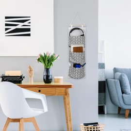 Relaxdays Hanging Organiser, 3 Compartments, Cotton, H x W: 74 x 20 cm, Wall Organiser for Bathroom, Hallway, Office, Hanging Storage, Grey