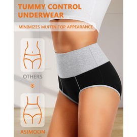 ASIMOON Womens Tummy Control Underwear High Waisted Cotton Panties Soft Stretch Briefs Full Coverage Postpartum Panties Pack