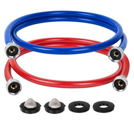 JUWO 5 FT Rubber Washing Machine Hoses, 3/4" FHT Washer Hoses, For Short to Moderate-Distance Water Supply in Small & Medium Residences, Red & Blue (2-Pack)