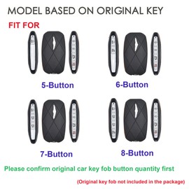 Hontumax Premium Leather 7-Button Key Fob Cover Case for Genesis GV80 G80 2025, for Genesis GV60 G70 G90 2023 2024 2025 Remote Key Accessories (White)