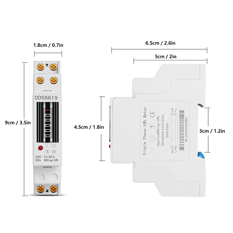 Energy Meter Din Rail 1P Single Phase Counter Household Appliances