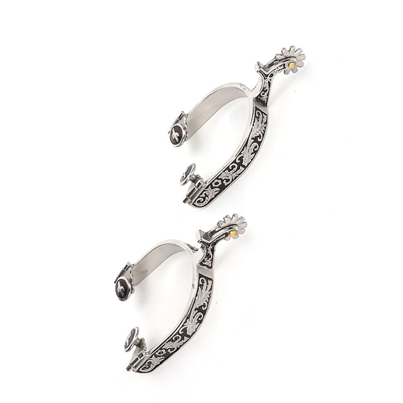 Stainless Steel West Cowboy Exquisite Pattern Horse Boot Spurs Decoration