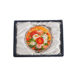 February Mountain Mother of Pearl Compact Mirror – Dual Magnification Gift for Women, Mom, Sister – Birthday or Christmas Idea (1, Golden Peony)