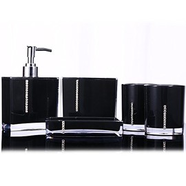 Zerone Bathroom Accessory Sets, 5PC/Set Complete Modern Bath Decor Set Including Emulsion Bottle Toothbrush Holder Soap Dish Gargle Cup (Black)