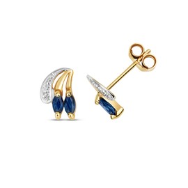 Cute 9ct Gold Ladies Diamond Stud Earrings Brilliant Cut H - PK with Sapphire - 9mm*6mm WJS35560