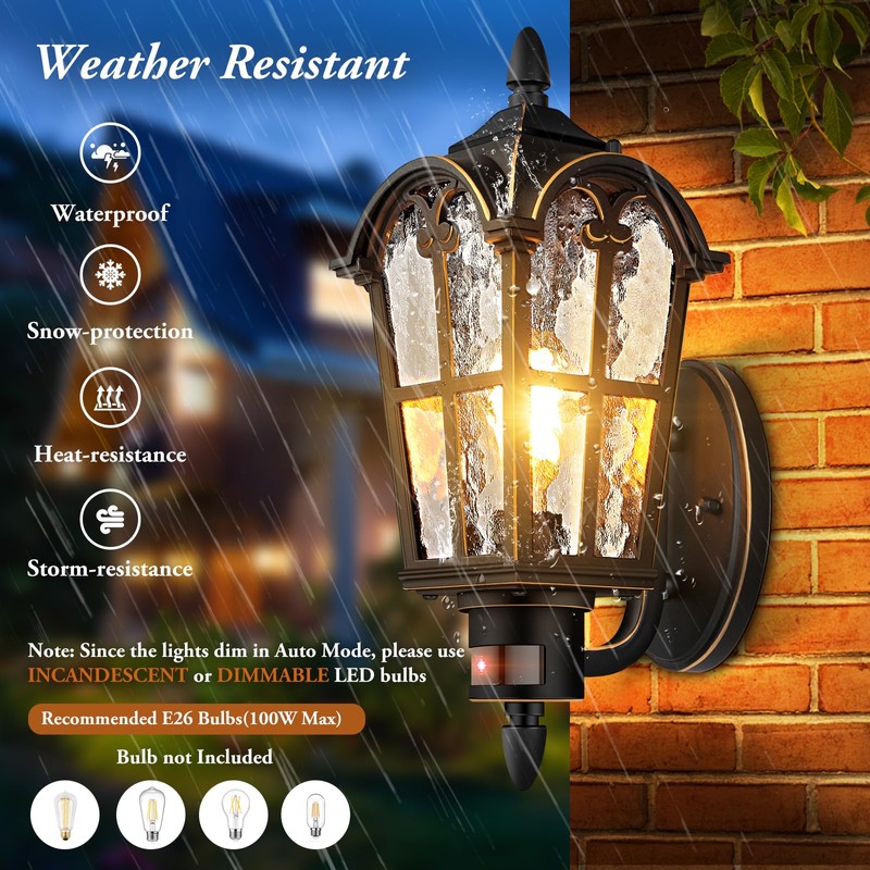 2-Pack Motion Sensor Outdoor Wall Lights, Dusk to Dawn Porch