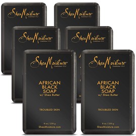 SheaMoisture African Black Soap with Shea Butter, Skin Care Regimen, Moisturizing Acne Cleanser for Clear Skin, Healthy, Glowing Skin, Real African Black Soap Bar for Face & Body (6 Pack - 8 Oz Ea)