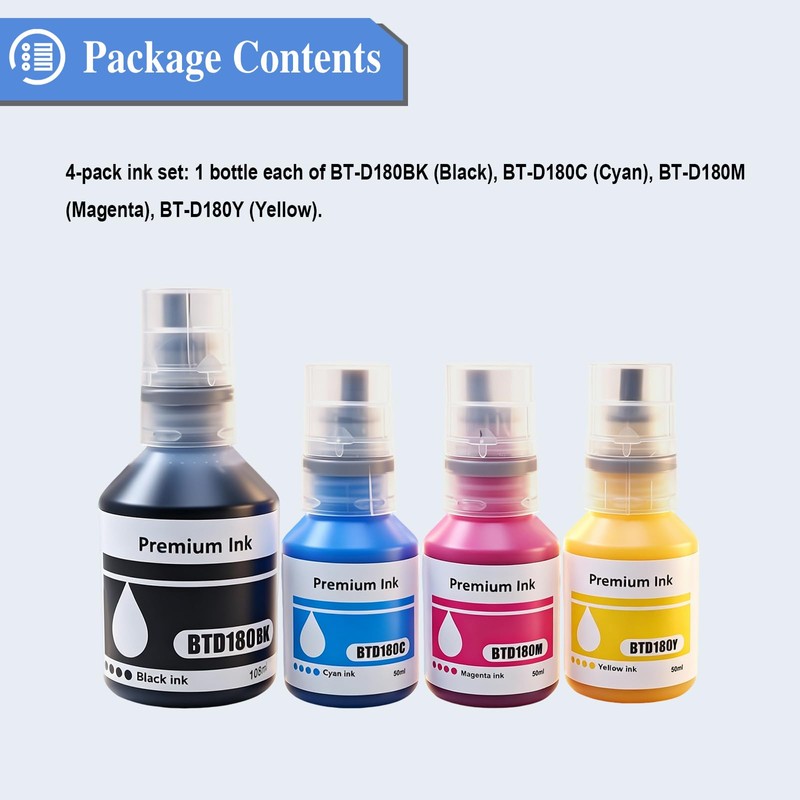 SHUOLEI Compatible BTD180 Ink Refill Bottles Combo Replacements for Brother