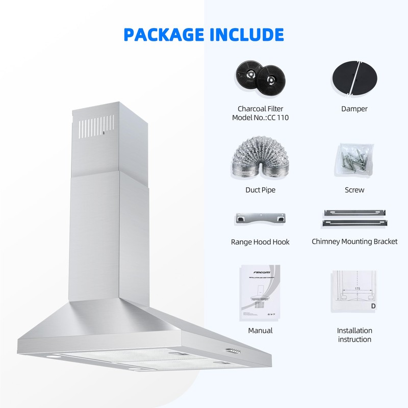 FIREGAS Range Hood 30 Inch, Stainless Steel Wall Mount Kitchen