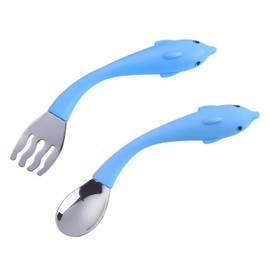 Toddmomy Bendable Utensil Set: Stainless Steel Baby Spoons Forks with Dolphin Design‌