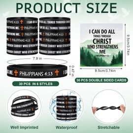 Humyoun 60 Pcs/30 Sets I Can Do all Things Through Christ Wristbands with Cards 30 Religious Philippians 4: 13 Wristband 30 Bible Verse Philippians 4: 13 Cards for Motivation Support Church Supplies