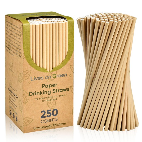 Lives on Green Brown Kraft Paper Straws 7.75" x 0.25"