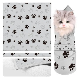 Stress-Free Cat Nail Clipping Wrap - Safe Restraint Swaddle Bag with Self-Adherent Anti-Scratch Design Grooming & Medication (Gray Black Paw Print, L)