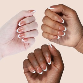 LY LANYOS Press On Nails Short Almond, Fake Nails, Glue on Nails, Reusable Supremely Fit Glossy Stick on nails with Nail Glue in 16 Sizes, 32 Pcs, Brown French