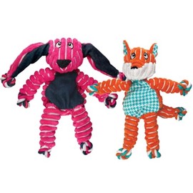 KONG Floppy Knots Dog Toy Bundle for Small/Medium Dogs – Durable Plush Toys with Internal Knotted Ropes & Squeakers – Minimal Stuffing for Less Mess (Bunny and Fox, Small/Medium)