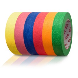 SWRT Colored Masking Tape 6-Pack, Rainbow Painter’s Tape Set for Arts, Crafts, Labeling & Classroom – Easy Tear, Residue-Free, Vibrant Colors – 1 Inch x 55 Yards Each Roll
