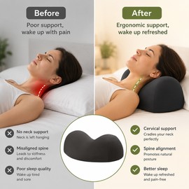 Contoured Cervical Pillow for Comfortable Sleep – Supportive Adult Bed Pillow with Hand-Washable Cover