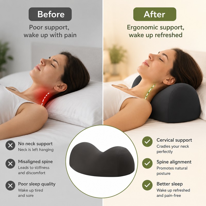 Contoured Cervical Pillow for Comfortable Sleep – Supportive Adult Bed