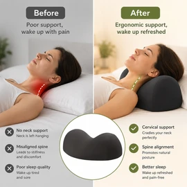 Contoured Cervical Pillow for Comfortable Sleep – Supportive Adult Bed Pillow with Hand-Washable Cover