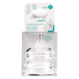 Advanced by Evenflo, Mamila Anticólicos, Flujo Lento, Cuello Ancho, color transparente, Paquete de 2 Piezas, MEX