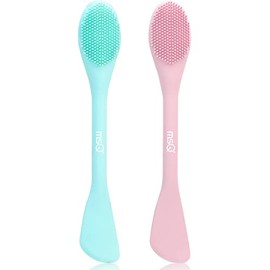 MSQ Cepillo de silicona para máscara facial, limpiador facial suave, paquete de 2 cepillos de doble extremo para barro, arcilla, máscara mixta de carb