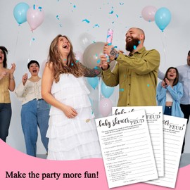 ZSHFMY Baby Shower Games, Baby Family Feud Game - Gender Reveal Ideas Baby Announcement Party Games Activity, Minimalism White 25 Game Cards and 1 Answer Card, Baby Shower Party Favor Supplies 004