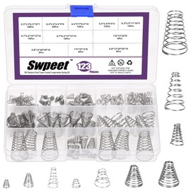 Swpeet 123Pcs 10 Sizes 0.3/0.5/0.7/0.8/1 Stainless Steel Conical Spring Taper Spring Assortment Kit, Metal Tower Springs Conical Springs, Small Compression Springs for Repair