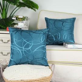 CaliTime Kissenbezüge Kissenhülle 2 Stück Schalen für Couch Sofa Wohnkultur Modern Glänzend & Matt Kontrast Kreise Ringe Geometrisch 45cm x 45cm Meerblau