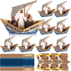 Leitee 24 Sets Jesus Calms The Storm Craft Kit DIY Sunday School Sailboat Cards Christian Faith Jesus Art Craft Religious Party Decorations Catholic Bible DIY Gifts for VBS Classroom Home Activities