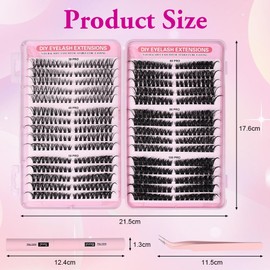 Aomig Eyelash Extension Set 542 Pieces DIY Cluster Lashes 8-16 mm Length Mix 5 Lengths Environmentally Friendly Material with Cat Eye Effect Tweezers Glue Including Natural Look for Appearance