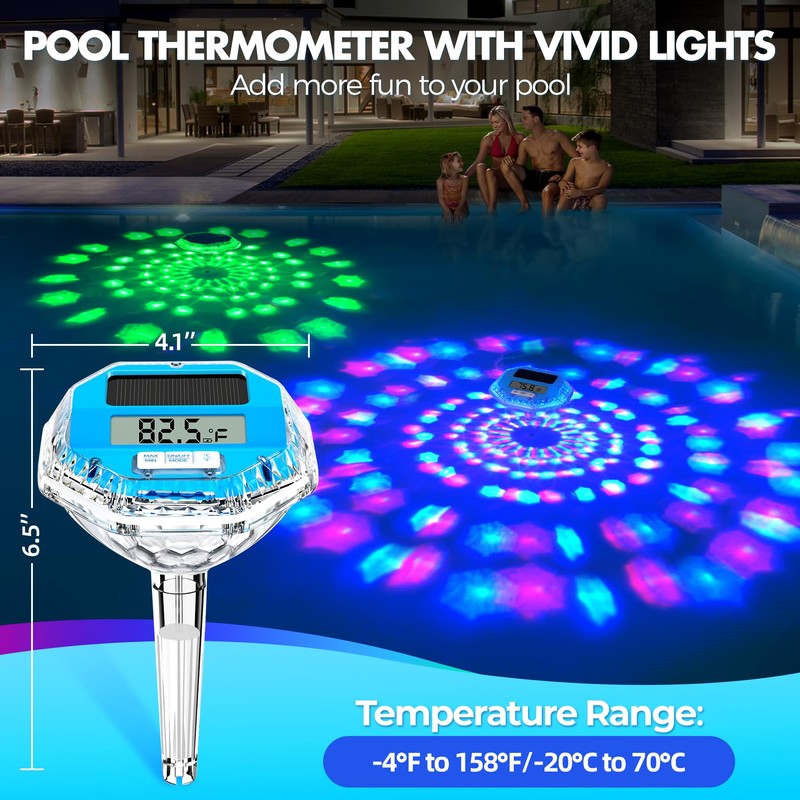 Pircaath 2025 Upgrade Digital Pool Thermometer Floating Easy Read, Solar