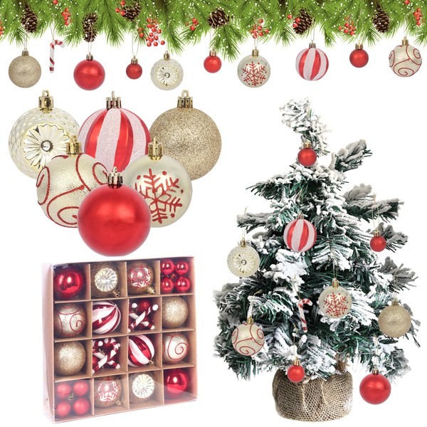 Christmas Balls Set - 40pcs Glitter Christmas Bauble, 6cm Red
