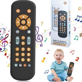 Baby TV Remote Toys 6-12 Months, Toddlers Remote Control Toy, Realistic Play Remote Early Educational Baby Musical Toys with Light and Sound for Infant Boys Girls Kids 6, 12, 18 Months Black