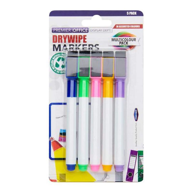 Premier Stationery W2117222 Office Magnetic Drywipe Markers with Eraser Lid