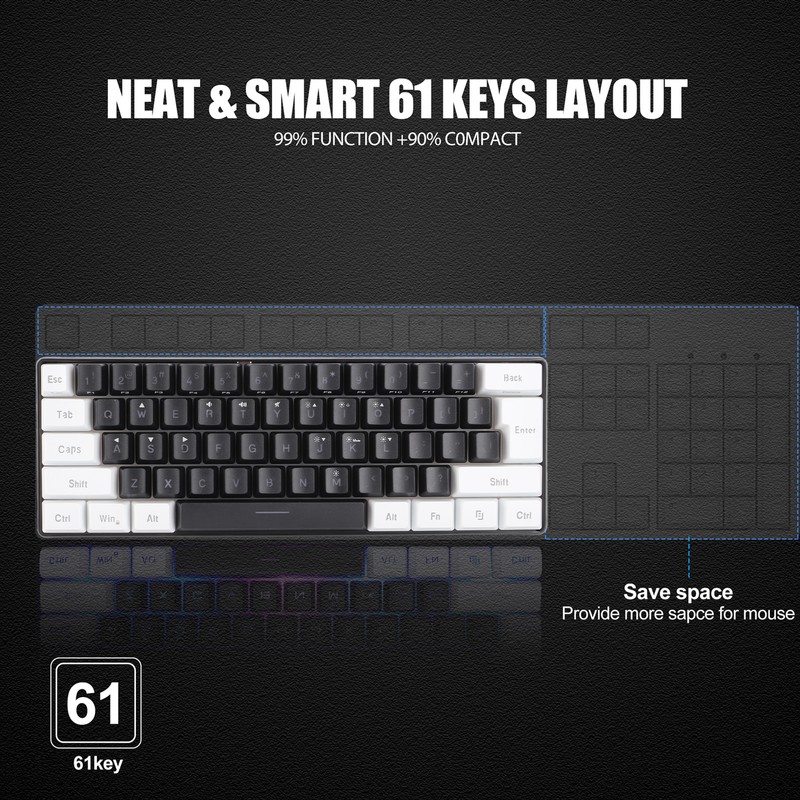 G61 Mini RGB Keyboard LED Backlight 61 Keys Ergonomic Mechanical