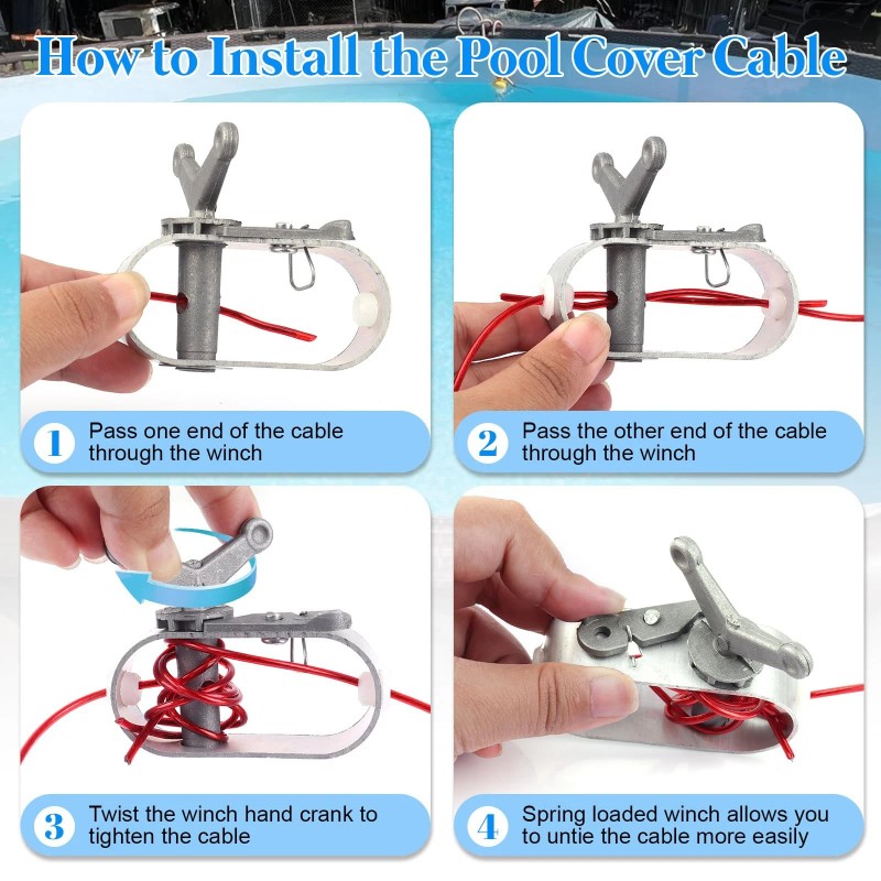 Fuoequl Pool Cover Winch and Cable Kit 100ft Wire Ratchets